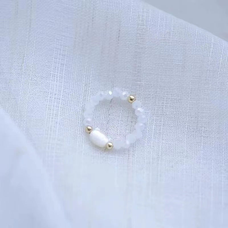 Moonstone & Obsidian Cat Resizable Bead Rings