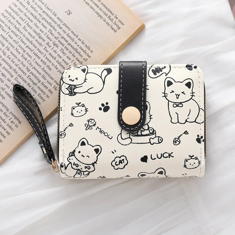 Cute Printed Cat Coin Purse Women Fashion Mini Purses High Quality PU Leather Wallet Perfect for Women's Daily Carrying Card Bag