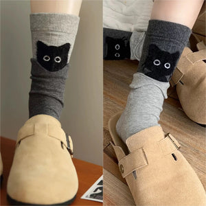 Autumn Winter Peekaboo Cat Cartoon Mid-Calf Socks Kawaii Cute Warm Socks Cotton Home Sleep Sock Soft Comfortable Daily Wear Gift