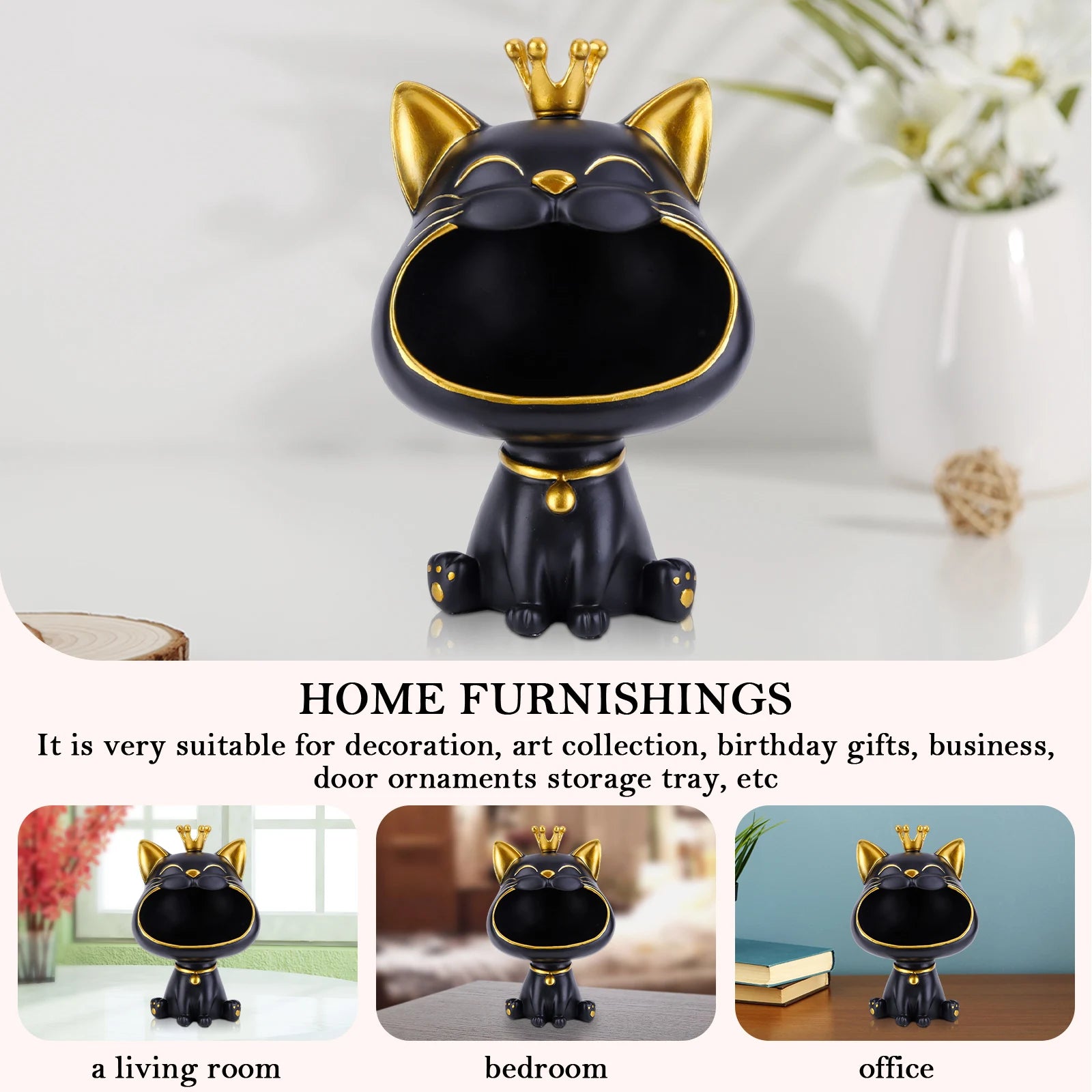 Resin Fortune Cat Storage Sculpture Candy Sundries Animal Sculpture Non-toxic Harmless Household Supplies for Office Coffee Shop