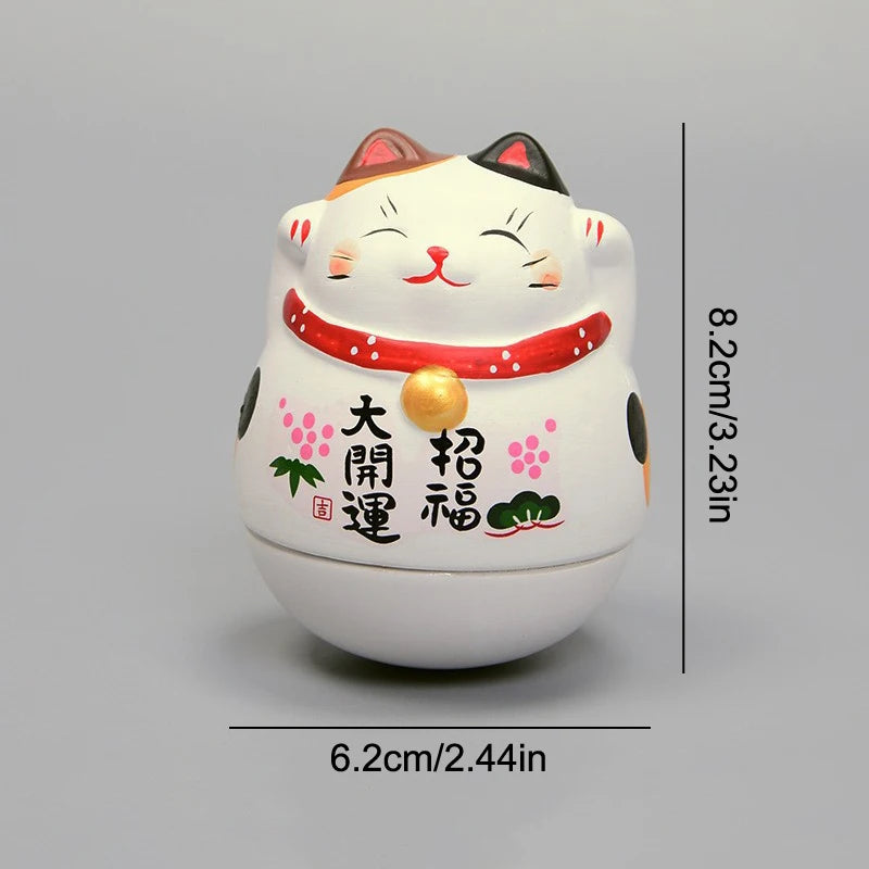 Japanese Ceramic Lucky Cat Tumbler Daruma Crafts Cartoon Lucky Cat Ornaments Landscape Home Decor Fortune Cat Statue Figurines