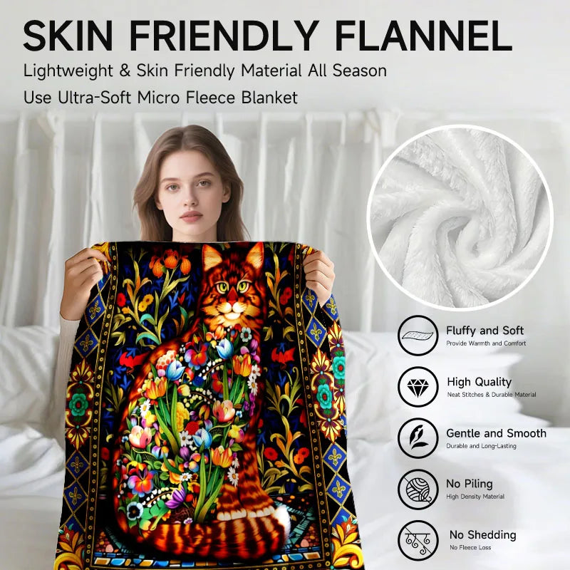 cat-themed flannel blanket, perfect for sofa, bed, office. Ideal gift for family, friends, holidays.