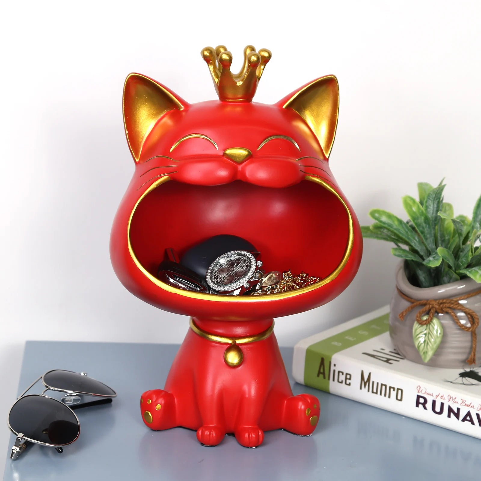 Resin Fortune Cat Storage Sculpture Candy Sundries Animal Sculpture Non-toxic Harmless Household Supplies for Office Coffee Shop