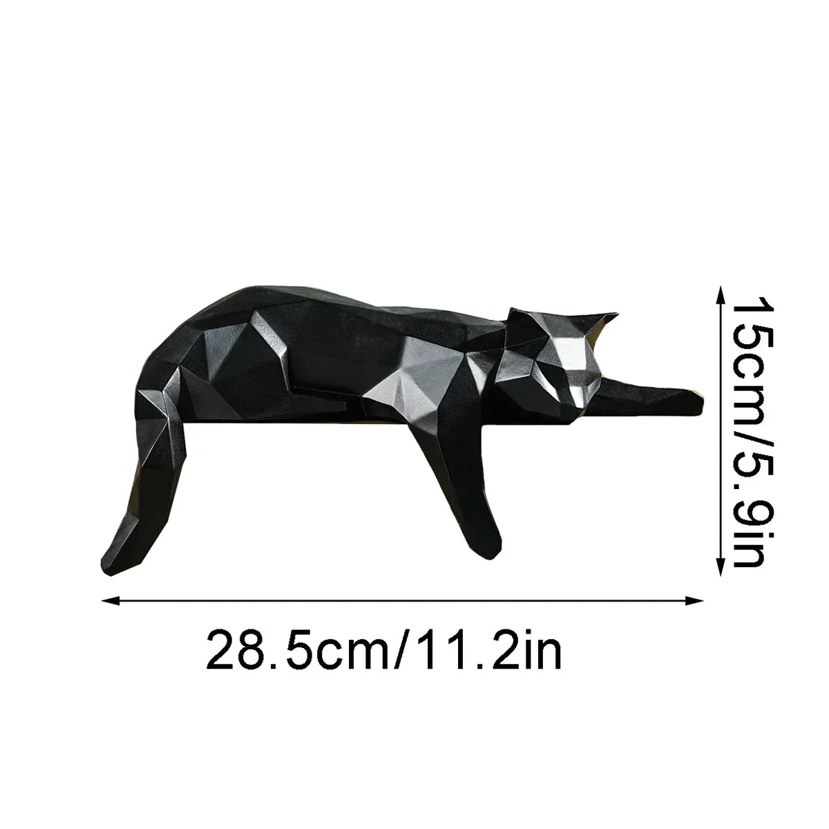 White Black Cat Statue - Geometric Modern Room Decor Figurine Sculpture for Home Office as Table Shelf Desk Decor Lying Cat