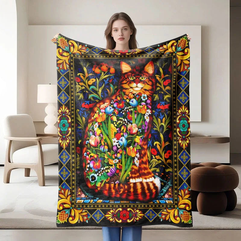 cat-themed flannel blanket, perfect for sofa, bed, office. Ideal gift for family, friends, holidays.