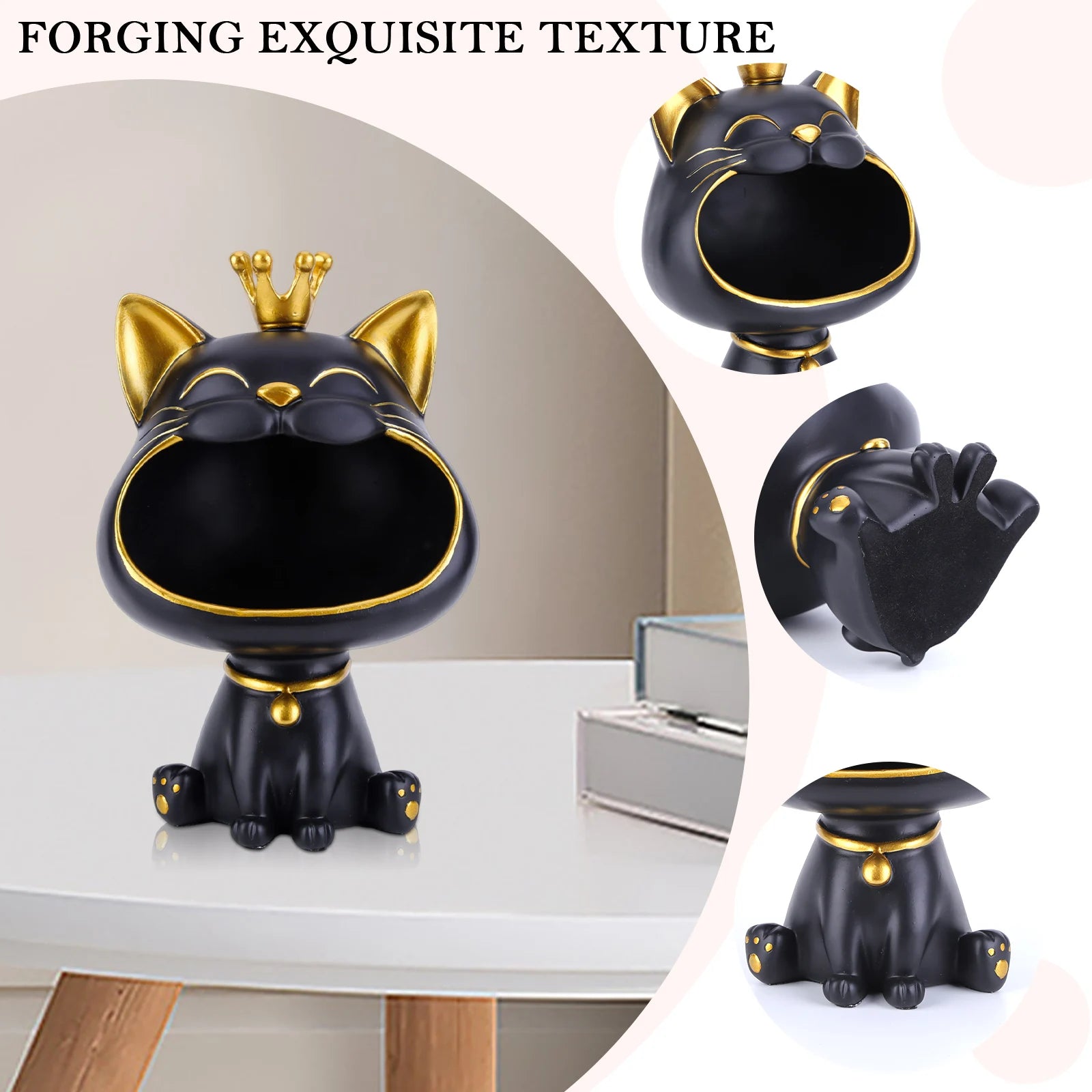 Resin Fortune Cat Storage Sculpture Candy Sundries Animal Sculpture Non-toxic Harmless Household Supplies for Office Coffee Shop