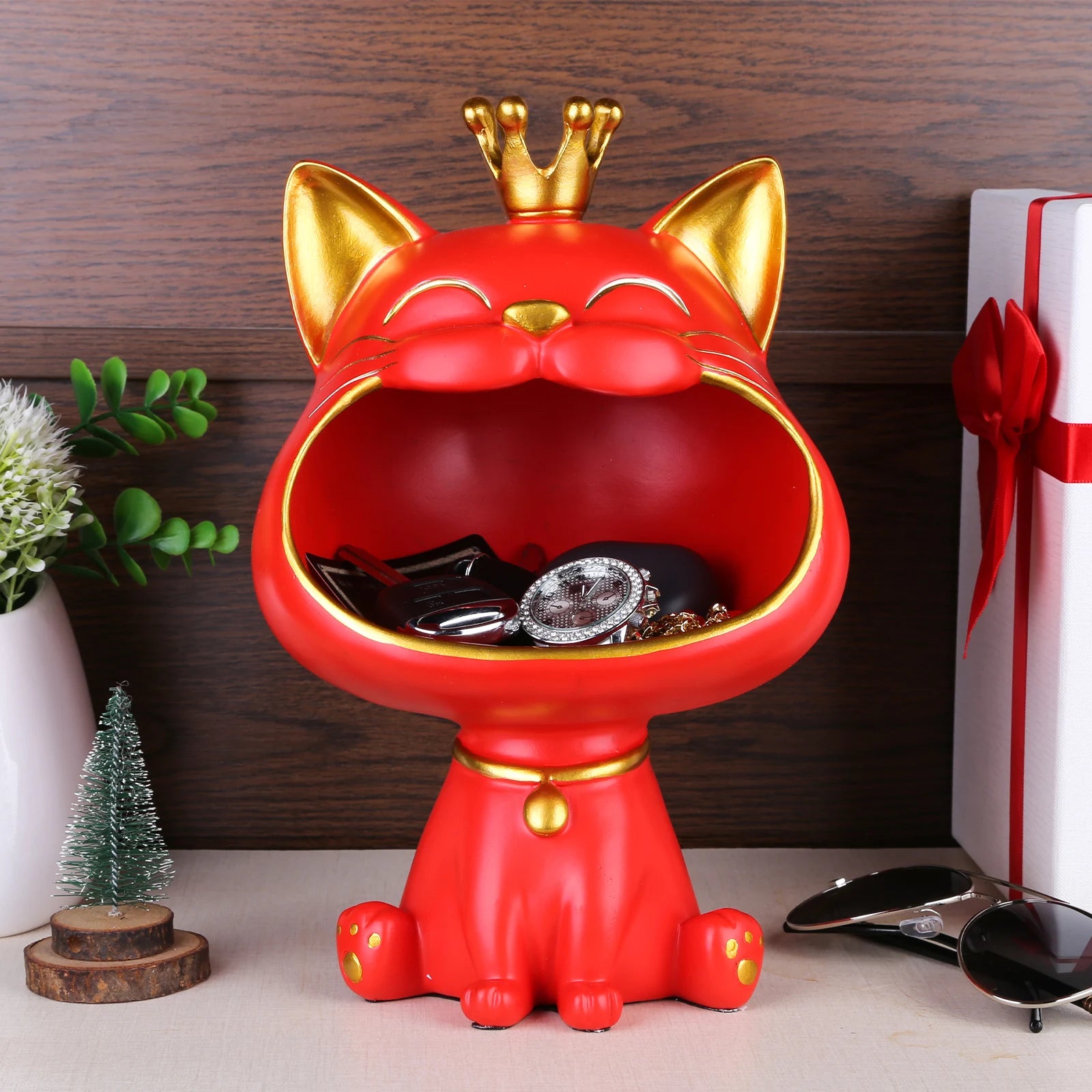 Resin Fortune Cat Storage Sculpture Candy Sundries Animal Sculpture Non-toxic Harmless Household Supplies for Office Coffee Shop