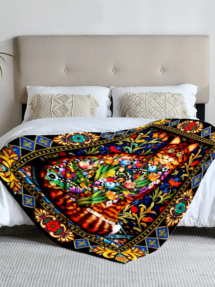 cat-themed flannel blanket, perfect for sofa, bed, office. Ideal gift for family, friends, holidays.