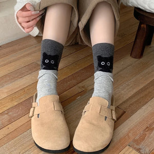 Autumn Winter Peekaboo Cat Cartoon Mid-Calf Socks Kawaii Cute Warm Socks Cotton Home Sleep Sock Soft Comfortable Daily Wear Gift