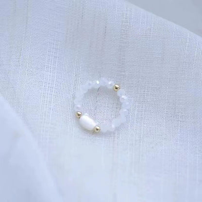 Moonstone & Obsidian Cat Resizable Bead Rings