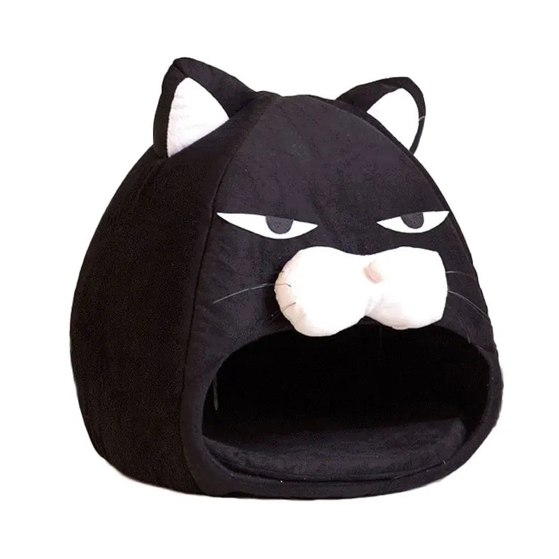 Foldable Cat House Soft Pet Nest With Cushion Cute Cartoon House for Cats Dogs Warm Puppy Kennel Kitten Cave Mat Cat Accessories
