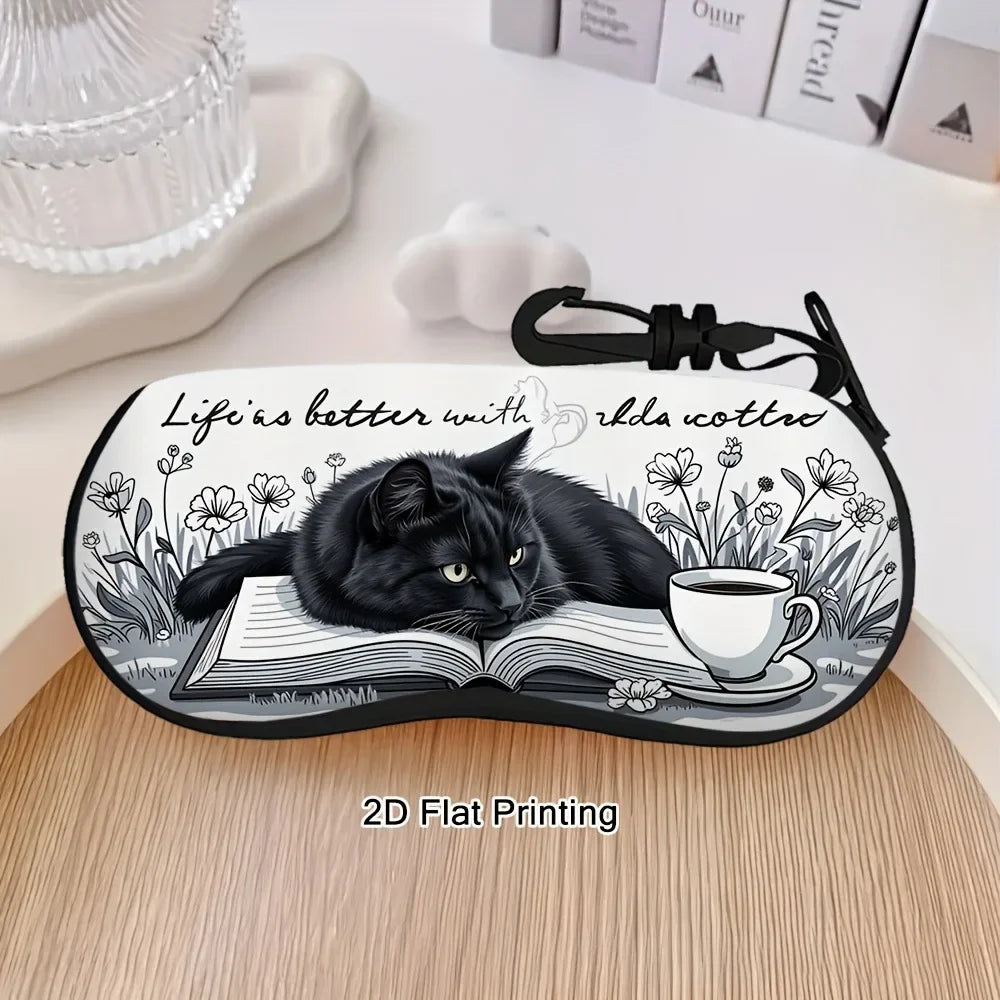 Vintage Flowers Sunglasses Case Glasses Case For Women Men Cute Black Cat Printed Eyeglasses Case Glasses Box With Zipper
