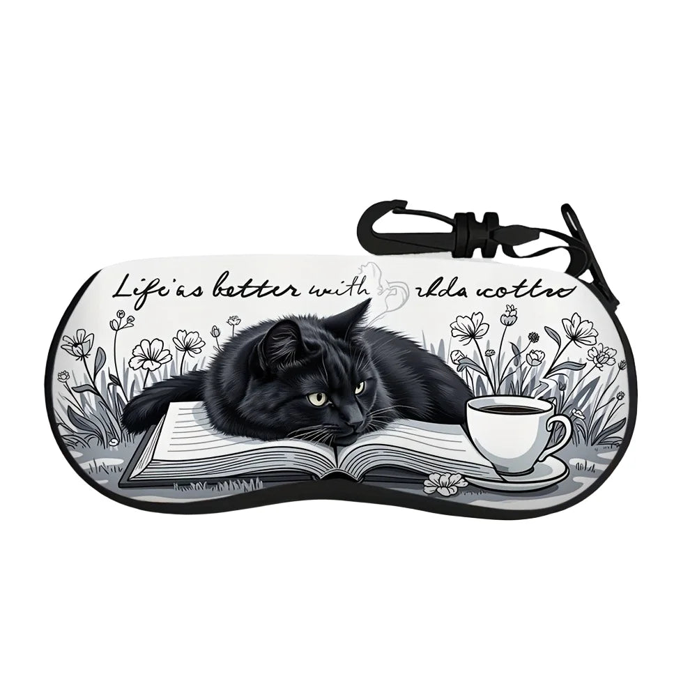 Vintage Flowers Sunglasses Case Glasses Case For Women Men Cute Black Cat Printed Eyeglasses Case Glasses Box With Zipper