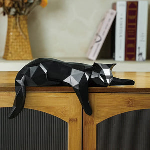 White Black Cat Statue - Geometric Modern Room Decor Figurine Sculpture for Home Office as Table Shelf Desk Decor Lying Cat