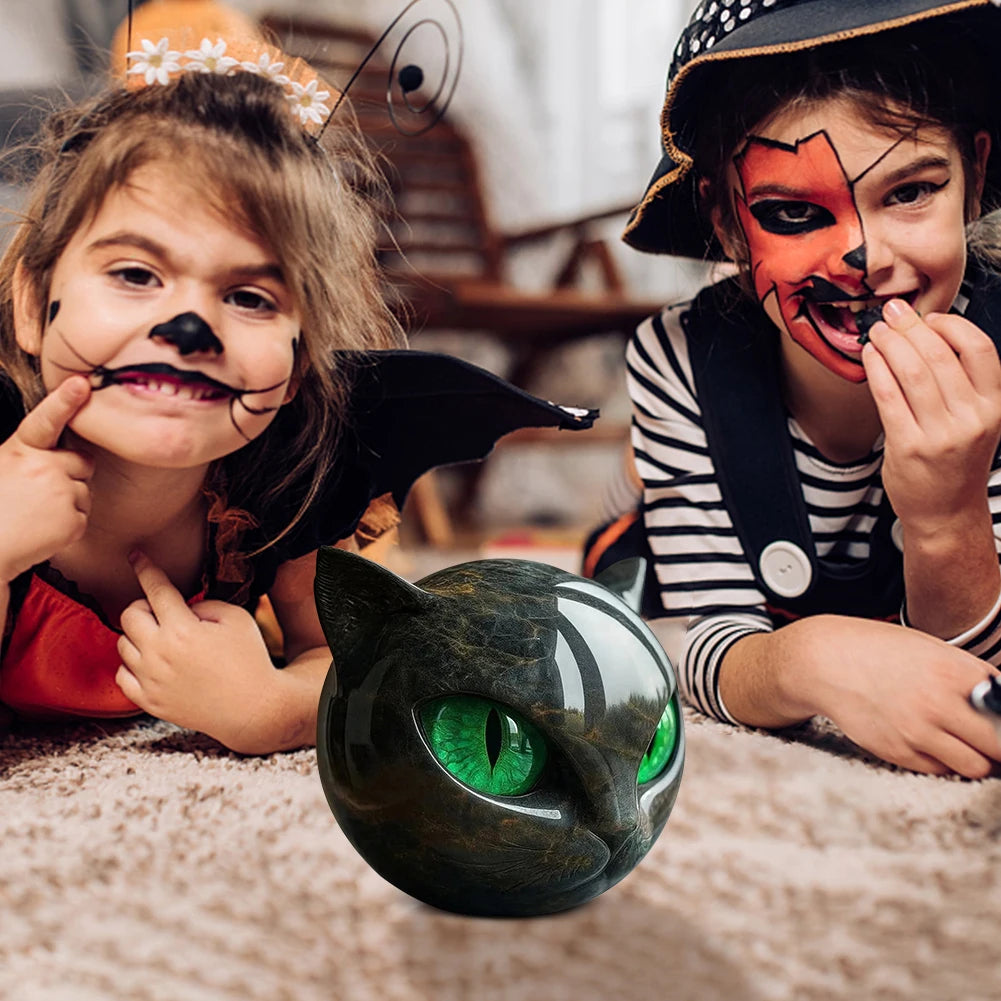 Black Cat Figurine Luxury Black Cat Stone Sculpture Ornaments Black Obsidian Crystal Gemstone Cat Healing Stone Decor Craft Gift