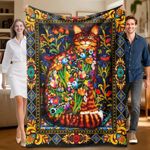 cat-themed flannel blanket, perfect for sofa, bed, office. Ideal gift for family, friends, holidays.