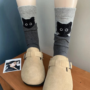Autumn Winter Peekaboo Cat Cartoon Mid-Calf Socks Kawaii Cute Warm Socks Cotton Home Sleep Sock Soft Comfortable Daily Wear Gift