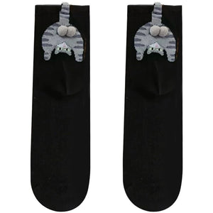 Cute Cat Socks with Balls Funny Cotton Crew Socks Breathable Soft Cotton Sock Girl Women Socks Novelty Gifts for Cat Lovers