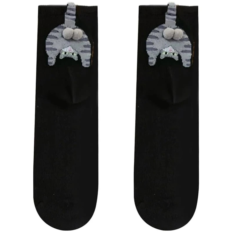 Cute Cat Socks with Balls Funny Cotton Crew Socks Breathable Soft Cotton Sock Girl Women Socks Novelty Gifts for Cat Lovers