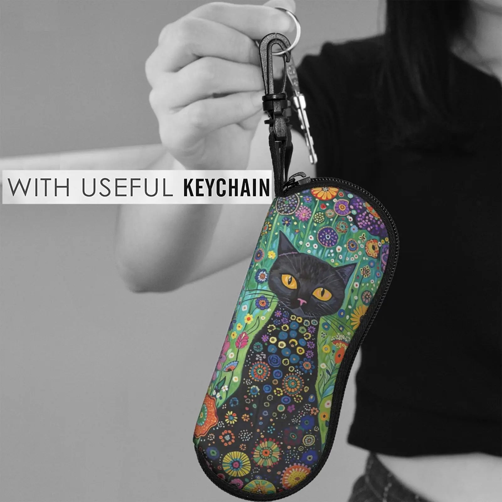 Vintage Flowers Sunglasses Case Glasses Case For Women Men Cute Black Cat Printed Eyeglasses Case Glasses Box With Zipper