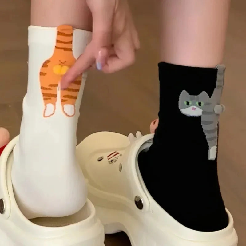 Cute Cat Socks with Balls Funny Cotton Crew Socks Breathable Soft Cotton Sock Girl Women Socks Novelty Gifts for Cat Lovers