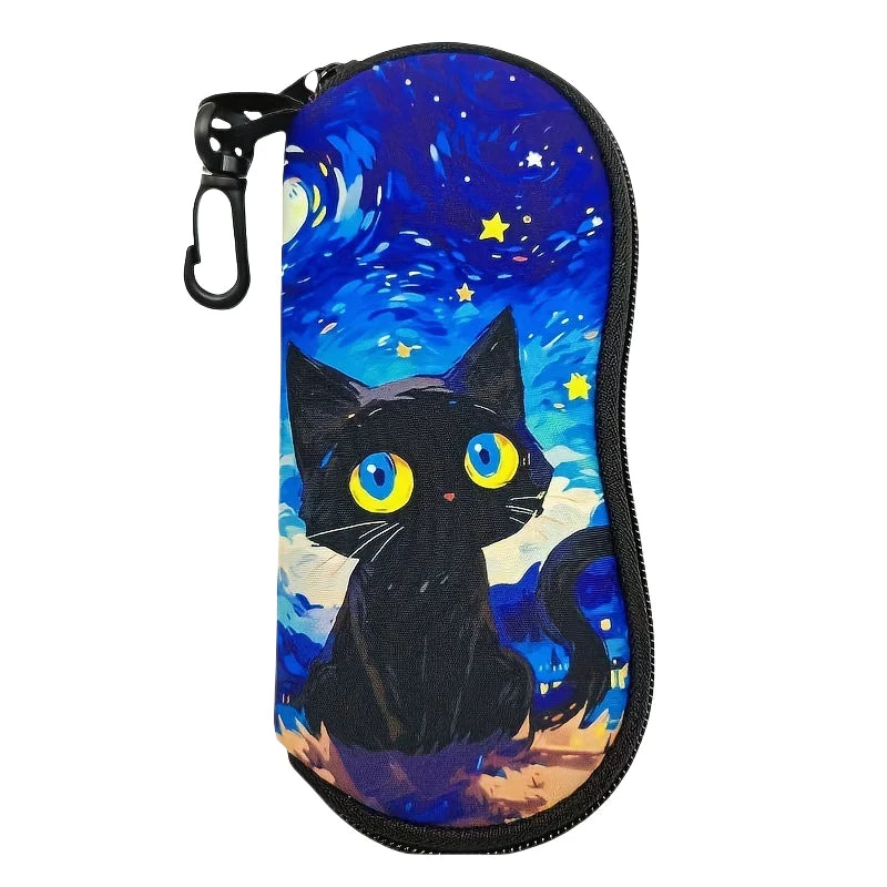 Vintage Flowers Sunglasses Case Glasses Case For Women Men Cute Black Cat Printed Eyeglasses Case Glasses Box With Zipper