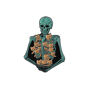 Skeleton Kitten Combination Enamel Pins Halloween Creepy Skull Cats Brooches Backpack Lapel Badge Punk Jewelry Gifts for Friends