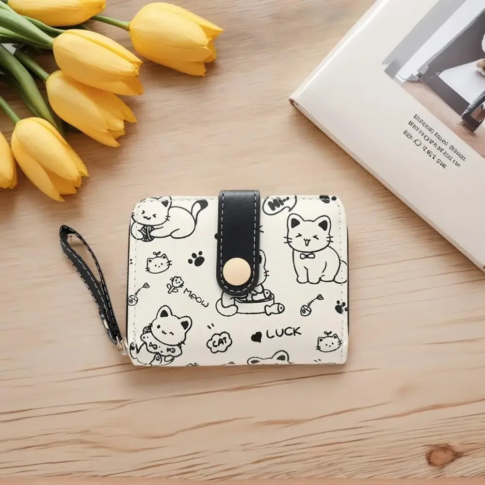 Cute Printed Cat Coin Purse Women Fashion Mini Purses High Quality PU Leather Wallet Perfect for Women's Daily Carrying Card Bag