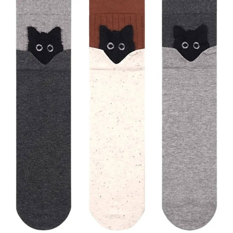 Autumn Winter Peekaboo Cat Cartoon Mid-Calf Socks Kawaii Cute Warm Socks Cotton Home Sleep Sock Soft Comfortable Daily Wear Gift