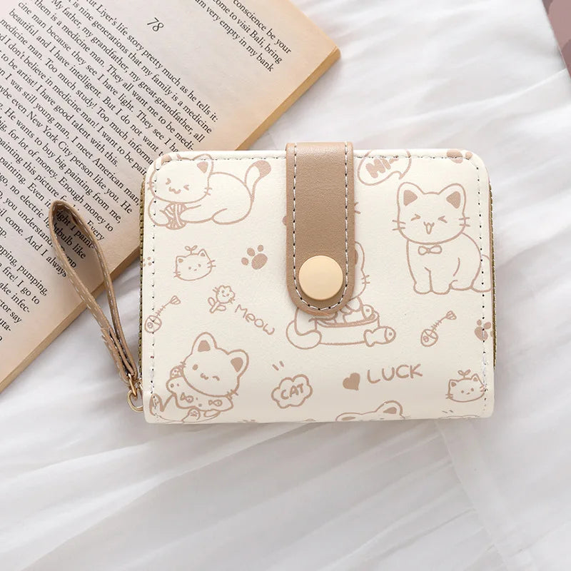 Cute Printed Cat Coin Purse Women Fashion Mini Purses High Quality PU Leather Wallet Perfect for Women's Daily Carrying Card Bag