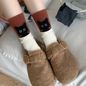 Autumn Winter Peekaboo Cat Cartoon Mid-Calf Socks Kawaii Cute Warm Socks Cotton Home Sleep Sock Soft Comfortable Daily Wear Gift
