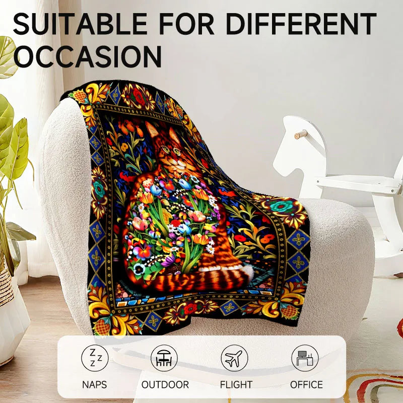 cat-themed flannel blanket, perfect for sofa, bed, office. Ideal gift for family, friends, holidays.