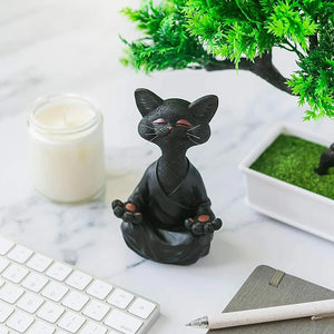Keorm Meditating Black Cat Figurine